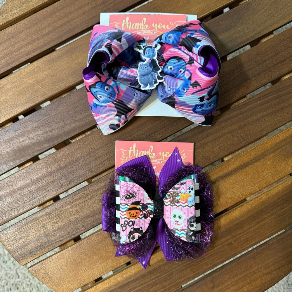 NWOT/ Handmade Halloween Hair Bows 2pc / Cocomelon/Vampirina